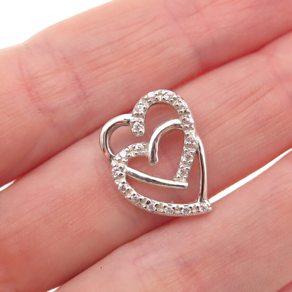 925 Sterling Silver Round-Cut C Z Heart Mini Slide Charm Pendant